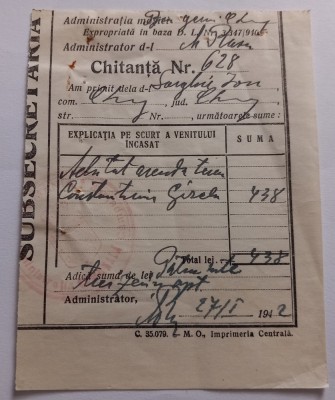 Chitanta , administratia mosie , 1942 foto