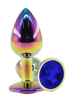 Dop Anal Metalic, Medium, Multicolor, Piatra Albastru Inchis, Guilty Toys foto