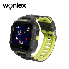 Ceas Smartwatch Pentru Copii Wonlex KT03, Model 2023 cu Functie Telefon, Localizare GPS, Camera, Pedometru, SOS, IP54 – Negru – Verde Lamaie, Cartela