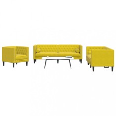 vidaXL Set canapele Chesterfield cu perne rulou 3 piese galben catifea foto