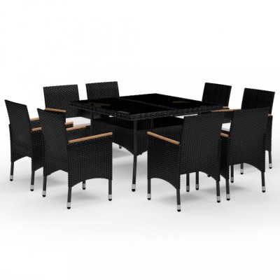 Set mobilier gradina, 9 piese, negru, poliratan si lemn acacia foto