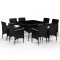 Set mobilier gradina, 9 piese, negru, poliratan si lemn acacia