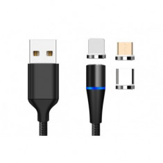 Cablu date incarcare 3in1 fast charge 3.0 USB la MICRO USB/TYPE-C/LIGHTNING 1.5M 3A NEGRU