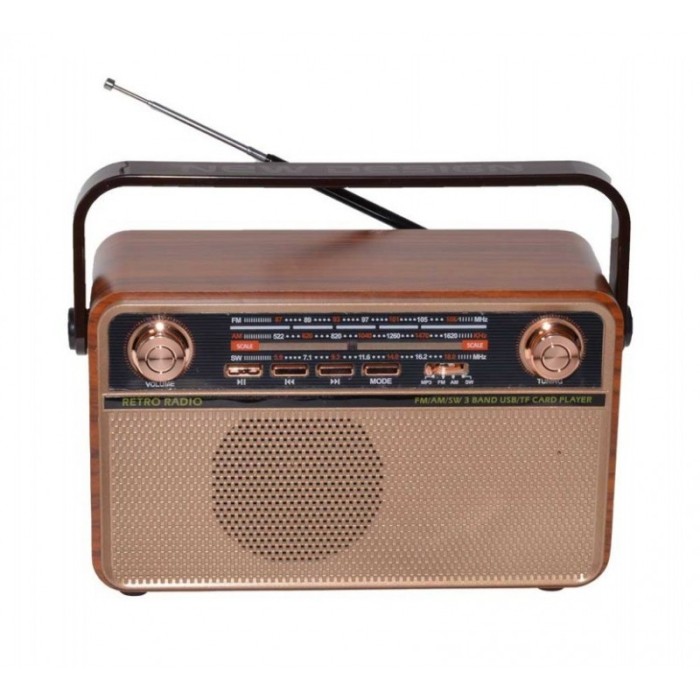 Radio retro portabil elSales ELS-MK-621 cu USB, MicroSD FM, AM, SW, acumulator integrat, lemn