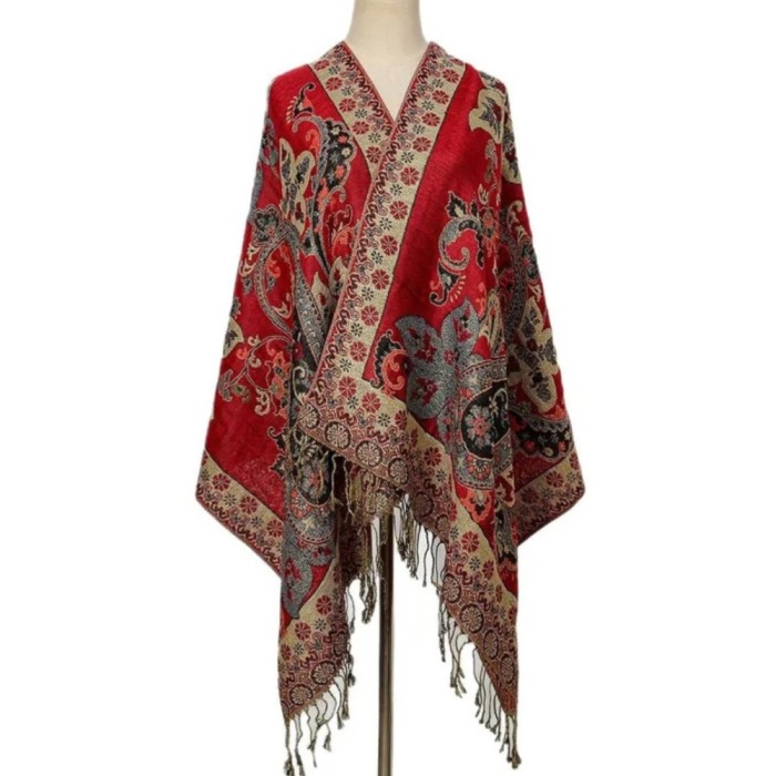 Esarfa brodata Ethnic rosu