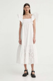 R&eacute;sum&eacute; rochie din bumbac BeniseRS Dress culoarea alb, midi, evazati, 122051192