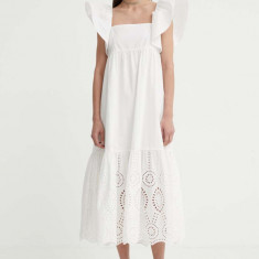 Résumé rochie din bumbac BeniseRS Dress culoarea alb, midi, evazati, 122051192