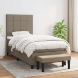 Cumpara ieftin Pat box spring cu saltea, gri taupe, 90x190 cm, textil