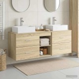 Cumpara ieftin Set dulap baie 3 buc. Stejar Sonoma 129 x 41 x 79,5 cm