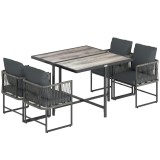 Outsunny Set mobilier grădină din polyrattan 5 piese, economisire de spațiu, set cu masă și 4 scaune, blat DPC, perne, gri | Aosom Romania