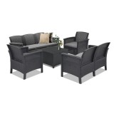 Set Mobilier Gradina Leziter Venus Large 7 Locuri Plastic Rezistent Antracit Imitatie Ratan