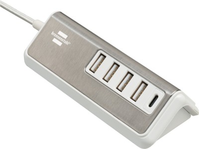 Prelungitor Brennenstuhl Estilo 4x USB-A, 1x USB C, Inox, 4.2A, Argintiu-Alb foto