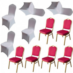 Set 6 scaune metalice culoare rosie pentru evenimente,catering 45x51x93cm cu 6 huse elastice albe MN016667-4 Raki foto