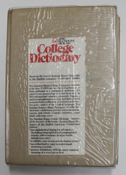 THE RANDOM HOUSE COLLEGE DICTIONARY by LAURENCE URDANG and STUART BERG FLEXNER , 1972 , TIPARITA PE HARTIE DE BIBLIE * , PREZINTA URME DE UZURA SI MI