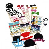 Set 60 de accesorii pentru petrecere, flippy, props pentru coltul de poze, ochelari, palarii, mustata, cravata, pentru evenimente, multicolor