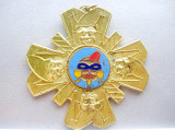 5159-Medalia Vintage Edgard 1 Genk, Belgia 1965, metal aurit., Dreptunghiular, Lemn