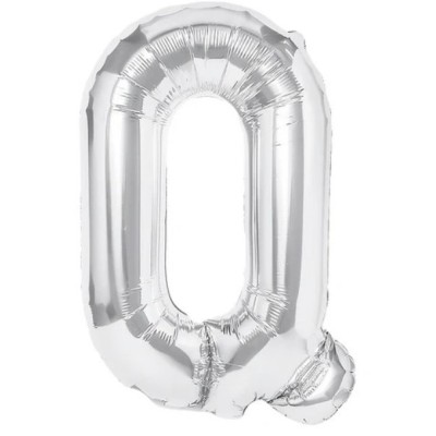Balon folie metalizata litera q, flippy, 40 cm, umflati cu heliu sau aer, ambalaj individual, pai inclus, argintiu foto