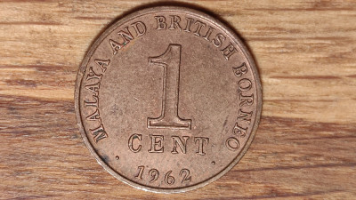 Malaya &amp;amp; british Borneo -moneda de colectie -1 cent 1962- an unic ! - superba! foto