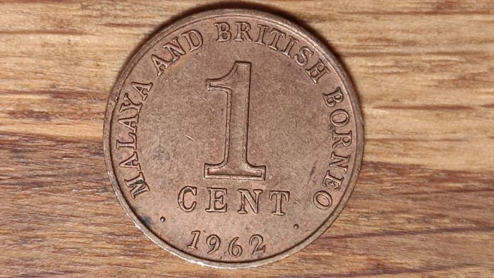Malaya &amp; british Borneo -moneda de colectie -1 cent 1962- an unic ! - superba!