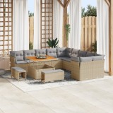 Set de sofa pentru gradina Gossi 13 piese cu perne bej poliratan acacia, set de dining pentru gradina Gossi 3 piese cu perne bej poliratan acacia