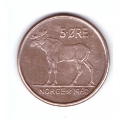 Moneda Norvegia 5 ore 1960, stare buna, curata