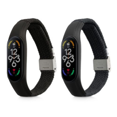 Set 2 Curele pentru Xiaomi Mi Band 7, Kwmobile, Negru/Gri, Nylon, 58884.01 foto