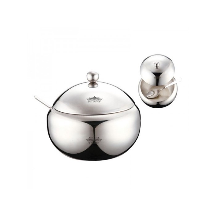 Bol zahar cu lingurita Peterhof, 560 ml, inox, capac sticla, Argintiu