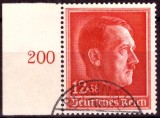 Timbru Germania 1938 - Aniversare Hitler, Margine de Coală cu Marcaj 200, 12+38 Pf. (Mi. 664) - Ștampilat -A222
