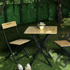 Set mobilier de gradina 3 piese, Valovi, Bistro Set 8, MDF , Maro / Negru