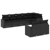 Set mobilier de gradina cu perne, 8 piese, negru, poliratan