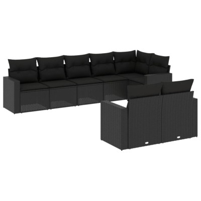 Set mobilier de gradina cu perne, 8 piese, negru, poliratan foto
