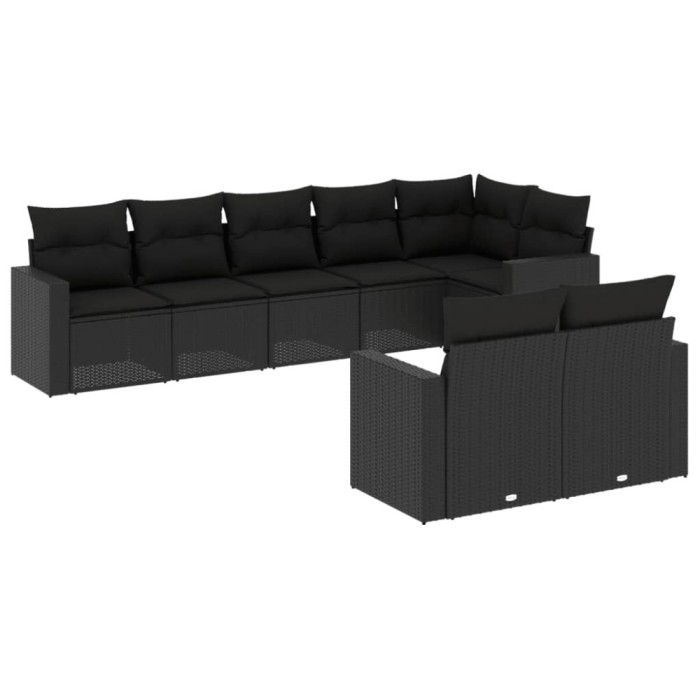 Set mobilier de gradina cu perne, 8 piese, negru, poliratan