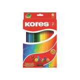 Cumpara ieftin Set 36 Creioane Colorate Triunghiulare Kores, Ascutitoare, Set Creioane de Colorat, Set Culori, Creioane Colorate pentru Scoala, Set Culori pentru Sco