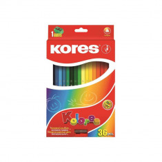 Set 36 Creioane Colorate Triunghiulare Kores, Ascutitoare, Set Creioane de Colorat, Set Culori, Creioane Colorate pentru Scoala, Set Culori pentru Sco
