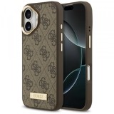 Husa MagSafe pentru Apple iPhone 17, Guess, 4G Logo Plate, Maro