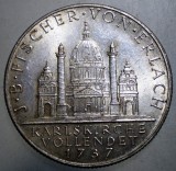 F.586 AUSTRIA FISCHER VON ERLACH KARLSKIRCHE 2 SCHILLING 1937 XF ARGINT