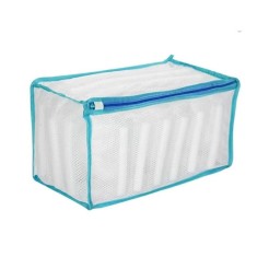 Sac pentru spalat incaltamintea, Alb cu albastru, 34 x 20 x 16 cm foto