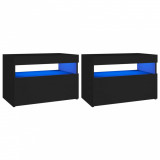 Cumpara ieftin Noptiere cu lumini LED, 2buc., negru, 60x35x40cm lemn prelucrat