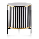 Ghiveci pentru flori Luxury cu suport metalic, 脴 12,5, Inaltime 12 cm, Alb cu Negru, Model cu Dungi Verticale, Oem