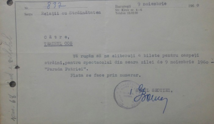 Document UTC, Uniunea Tineretului Muncitor, 1960