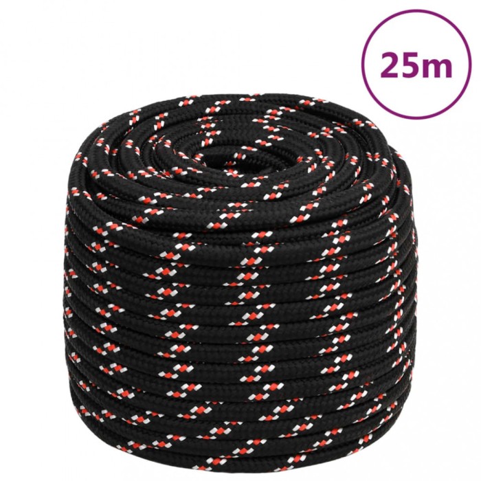 vidaXL Fr&acirc;nghie de barcă, negru, 18 mm, 25 m, polipropilenă 152364