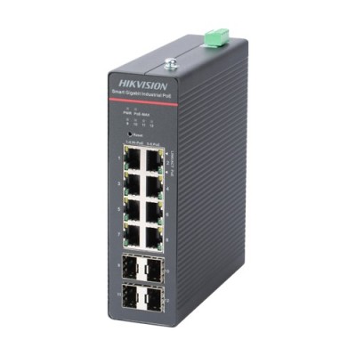 Switch 8 x RJ45 Gigabit PoE 802.3at/af/bt, 4 x SFP Gigabit, Smart Management, sina DIN - HIKVISION DS-3T1512HP-SI-8P4F SafetyGuard Surveillance foto
