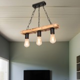 H&auml;ngeleuchte Hemel 3xE27 Metall Massivholz Juteseil Schwarz / Holzoptik / Jutefarben [lux.pro] HausGarden Leisure