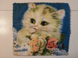 Batistuta veche, anii 80, chinezeasca, cu pisica, cca 30x30cm