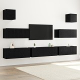 Gossi set cabinet tv de 7 piese montat pe perete din lemn stratificat stejar negru