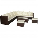 Cumpara ieftin Set mobilier de grădină cu perne, 8 piese, maro, poliratan