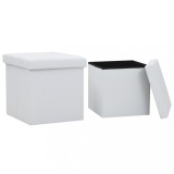 VidaXL Taburete de depozitare pliabile, 2 buc., alb, piele ecologică