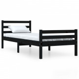 Cadru de pat mic Single 2FT6, negru, 75x190 cm, lemn masiv
