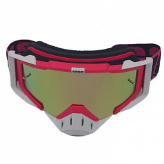 Ochelari unisex ski, snowboard, rama alba-roz, lentila multicolora, O11WPMN