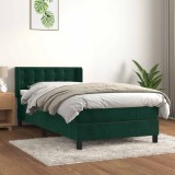 vidaXL Pat box spring cu saltea, verde &icirc;nchis, 100x200 cm, catifea 3131186